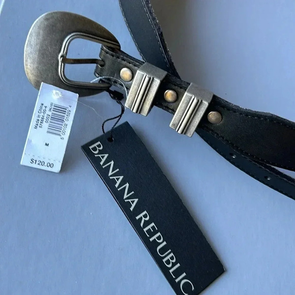 NWT BANANA REPUBLIC women’s black leather Western style belt size medium - Picture 2 of 7